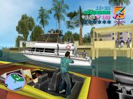 Tommy Vercetti shooting the Haitian ship.