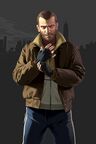 Alternate artwork of Niko Bellic in a similar drab, featured commonly in later promotional materials, as well as GTA IV's box art. The turtleneck sweater is depicted as red instead of gray in game.