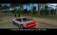 Tommy Vercetti informing Cam Jones about his planned bank robbery.