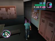 Tommy Vercetti about to change into a police uniform.