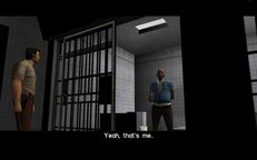 Cam Jones leaving his holding cell and meeting Tommy Vercetti.