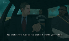 Mike Toreno gives Carl Johnson instructions on escorting the shipment van.