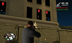 CJ kills the guards overlooking the second roadblock.