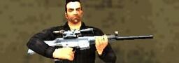 Toni Cipriani holding the Combat Sniper rifle in GTA Liberty City Stories.
