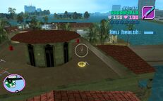 Tommy Vercetti shooting a Sharks gangster on a roof top.