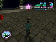 Tommy Vercetti about to collect the briefcase of Ricardo Diaz' money.