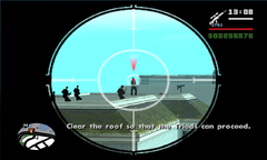Carl Johnson helps the Triads eliminate the Rifa on the rooftops.