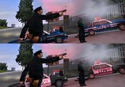 Comparison Between Beta and the original version of the LCPD in GTA III. The beta version is the original top and the bottom.