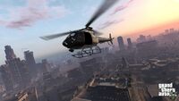 A Police Maverick flying above Los Santos.