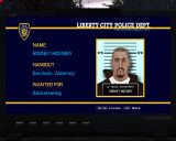A police record displayed after searching police records (GTA IV). The record will mark the mugshot with "DECEASED" if the individual is dead.