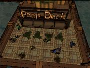 The Castle Gardens pier with the Poop Deck in view in GTA Chinatown Wars.