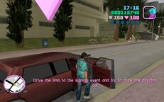 Tommy Vercetti entering the Love Fist limousine.