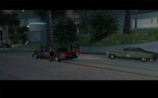 Tommy Vercetti and Love Fist about to arrive at the concert.