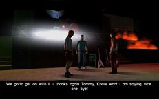 Tommy Vercetti, Dick and Percy at the concert, during the mission.