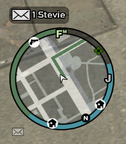 GTA IV; the green bar denotes the player's health and the blue bar denotes the player's armor (Wanted level radar).
