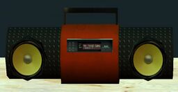A red and black radio.