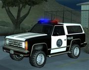 A police Ranger in GTA San Andreas (presumed to belong to Barbara Schternvart as it bears a customized license plate) (Rear quarter view).