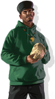 Early GTA IV game art of Real Badman wearing a hoodie instead of a white blouse and Jamaican colored argyle vest.