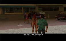 The agent angrily shouting at Candy Suxxx for talking to Tommy Vercetti.