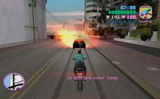 The agent's car shortly after exploding, killing the agent inside.