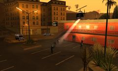 The LSPD storming the Jefferson Motel and police officers shooting at members of the Grove Street Families.