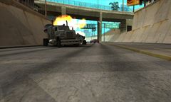 A Tanker exploding after Sweet's car crashes into it.
