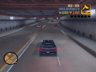 Claude driving D-Ice's car through the Porter Tunnel, back towards Shoreside Vale.