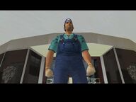 Tommy Vercetti wearing the Coveralls, the official uniform of Spand Express.