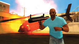 Victor Vance with a Rocket Launcher.