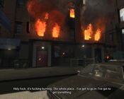 The safehouse on fire during "Roman's Sorrow" in GTA IV.