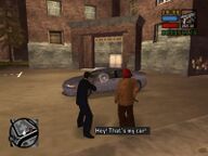 Toni Cipriani shooting a Forelli Family mobsters car, to provoke an attack.