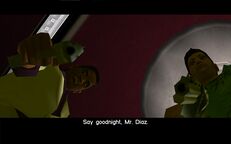 Tommy Vercetti and Lance Vance about to kill Ricardo Diaz with a Desert Eagle.