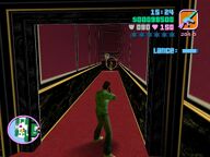 Tommy Vercetti shooting one of Ricardo Diaz' men.