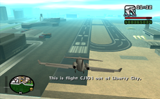CJ requests using the landing strip on final approach to Las Venturas airport.