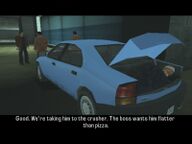 Three Sindacco Family mobsters talking about Salvatore Leone's fate as Salvatore listens in the boot of the car.