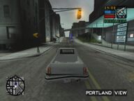 Toni Cipriani driving through Portland View chasing the car holding Salvatore Leone.