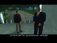 Salvatore Leone thanking Toni Cipriani for saving him.