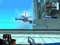 Toni Cipriani shooting at a Sindacco Family helicopter, which is about to explode.