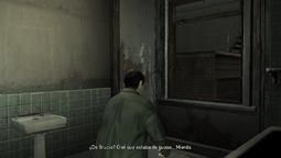 Lyle Rivas about to jump out his bathroom window to escape from Niko Bellic.