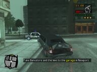Toni Cipriani driving Salvatore Leone's bullet proof limousineaway from the hit in Fort Staunton while under a 3-star wanted level from the LCPD.
