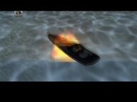 The wiseguy's boat shortly after exploding.