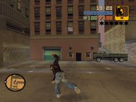 Claude throwing a grenade into Leon McAffrey's apartment.