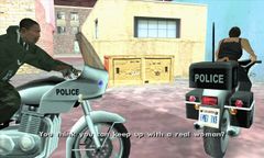 Carl Johnson and Catalina stealing police bikes