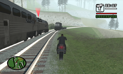Carl Johnson follows the train out of San Fierro and bound for Los Santos.