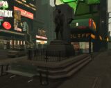 A statue at the northern end of Star Junction's junction, similar but not strictly adherent to the real-life Father Francis D. Duffy Monument in Times Square.