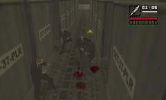 CJ fights without firearms against the government agents on board the plane.