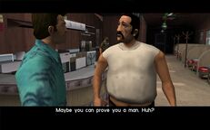 Umberto Robina meeting Tommy Vercetti in Stunt Boat Challenge.