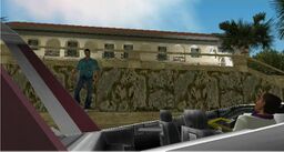 Tommy Vercetti meeting Lance Vance in the "fastest boat" at Ricardo Diaz' mansion.