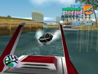 Tommy Vercetti shooting a pursuing boat.