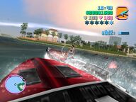Tommy Vercetti shooting an attacking Cuban boat.